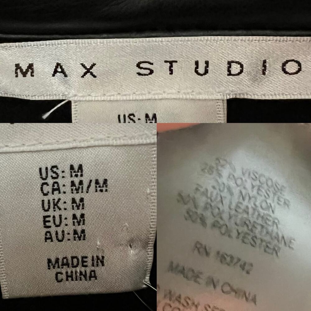 Max Studio Faux Leather Puffer Vest M Zip Up Mock Neck Black Quilted Streetwear - Picture 10 of 17